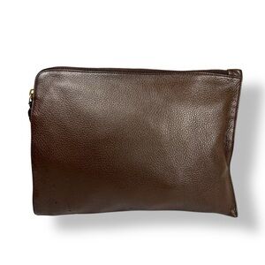 Authentic Bottega Veneta Pebbled Brown Leather Zip Pouch, Clutch